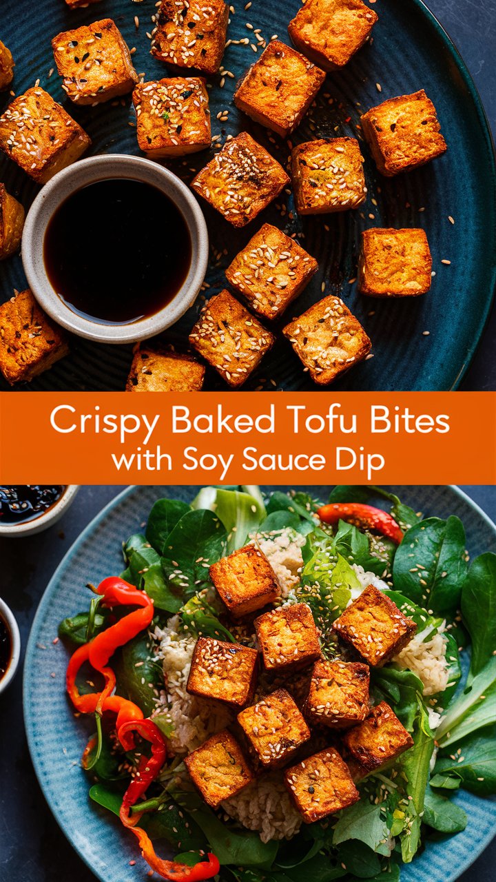 Crispy Baked Tofu Bites with Soy Sauce Dip