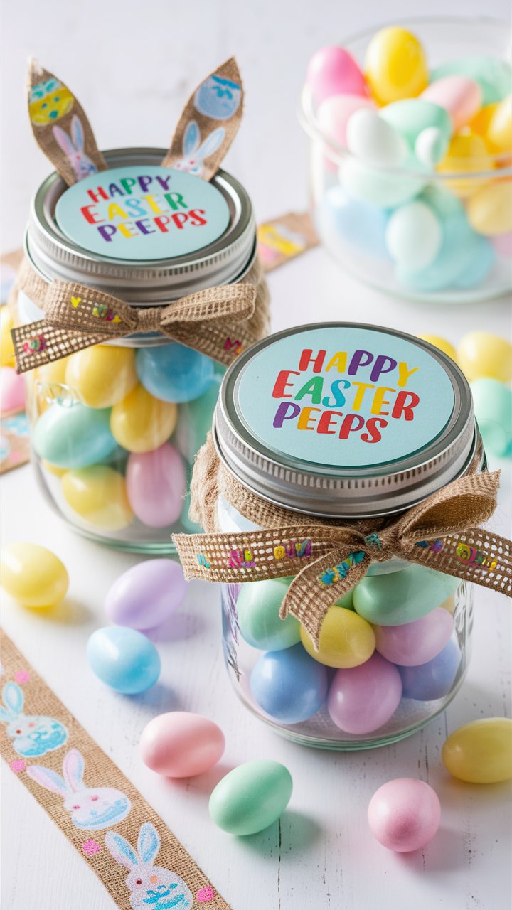 Easter Mason Jar Tutorial (With Printable Labels!) By Ruth Are you looking for a fun crafty project to try out with the kids this Easter? I’ve got you covered with these mini egg filled mason jars, with cute printable labels! You can make them in just 5 minutes, and they’re a fun addition to Easter baskets, egg hunts, and parties and gatherings over the Easter weekend. In this guide, you’ll find simple step-by-step instructions, as well as a free label template that you can print off with any at-home printer. Easter mason jar gift Subscribe to Scoop & Sprinkle! Get updates on the latest posts and more from Scoop & Sprinkle straight to your inbox. Website Your Email... Subscribe We use your personal data for interest-based advertising, as outlined in our Privacy Notice. Reasons To Try This Easter Mason Jar Craft Project They’re oh so easy! If you want a quick, no-fuss Easter craft project that you can get the kids involved with, this is it. Pre-schoolers can get help with pouring the colored candies into the mason jars and securing the lids, and older kids can attach and tie the ribbons You don’t need any complicated or expensive supplies, so it’s a great project to do as a group – if you want something for the classroom, for church groups, or just for a playdate, this idea works super well They make gorgeous gifts for loved ones, and they’re a lovely addition to an Easter basket (By the way, if you love this idea, I think you’ll also enjoy my !) easter craft gift to make with kids Supplies You’ll Need (no need for sticker paper, these can be printed on paper or card stock!) Scissors Mason jars of any size with lids Mini Eggs (or your favorite Easter themed colored candies!) Ribbon (A note on printing your labels: , and your printable template will open in a new window, and you can then simply click to print. There are several colors to choose from, and you can print them out as many times as you like!) Easter mason jar craft supplies Subscribe to Scoop & Sprinkle! Get updates on the latest posts and more from Scoop & Sprinkle straight to your inbox. Website Your Email... Subscribe We use your personal data for interest-based advertising, as outlined in our Privacy Notice. Step-by-Step Instructions Please note that you’ll find a printable instruction card at the bottom of this post! You’re welcome to print it out to use at home, in pre-school groups, church group activities, and so on. and cut each circle label out using scissors (they’re best printed on cardstock for extra durability). Fill the mason jars with mini eggs, or candies of your choice. Set the lid on the jar. Set the label on the jar, followed by the ring and tighten. Tie a ribbon around the lid. Gift to your favorite people at Easter!