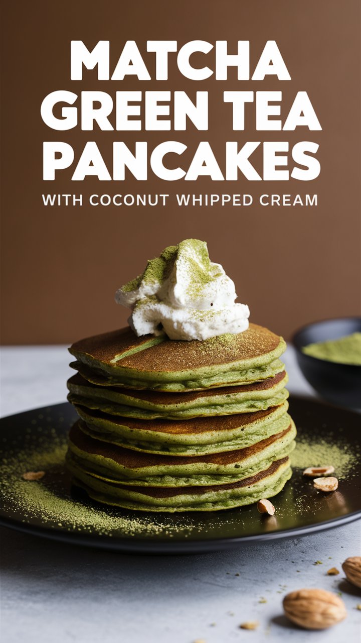 Matcha Green Tea Pancakes with Coconut Whipped Cream