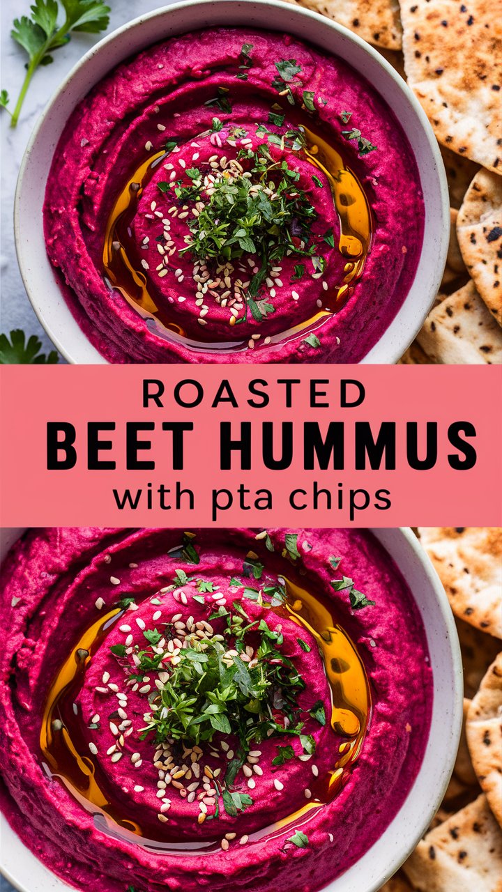 Roasted Beet Hummus with Pita Chips