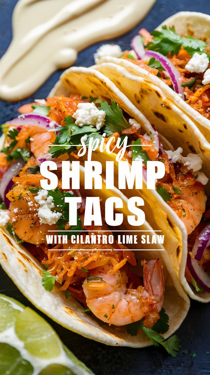 Spicy Shrimp Tacos with Avocado and Lime Slaw