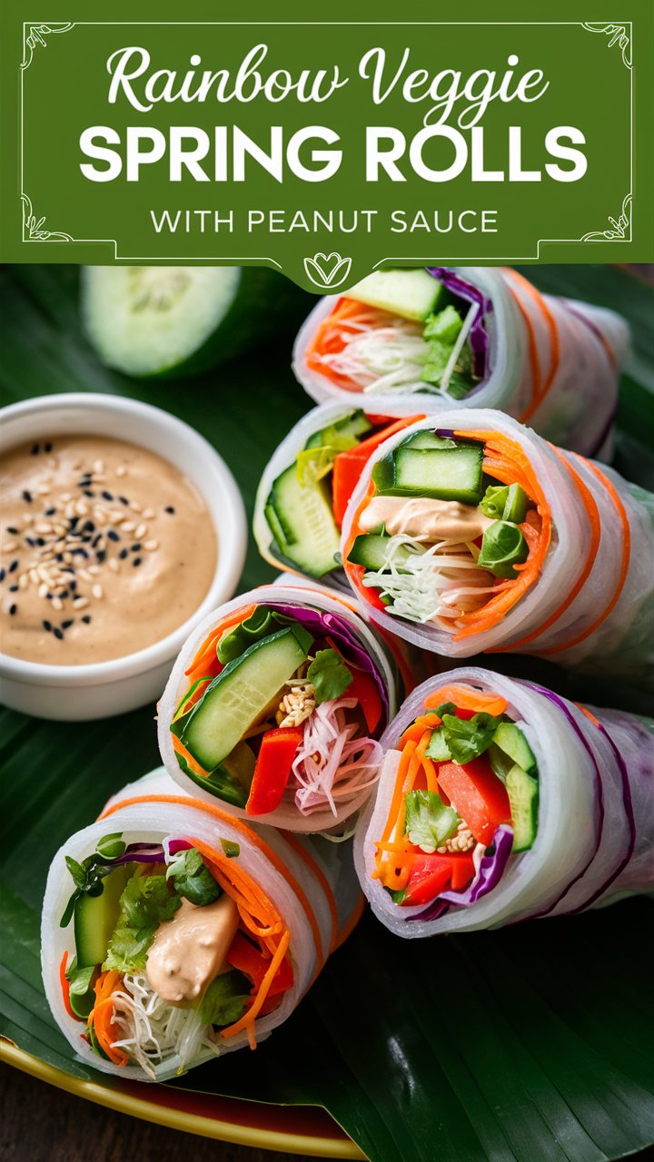 Rainbow Veggie Spring Rolls with Peanut Sauce
