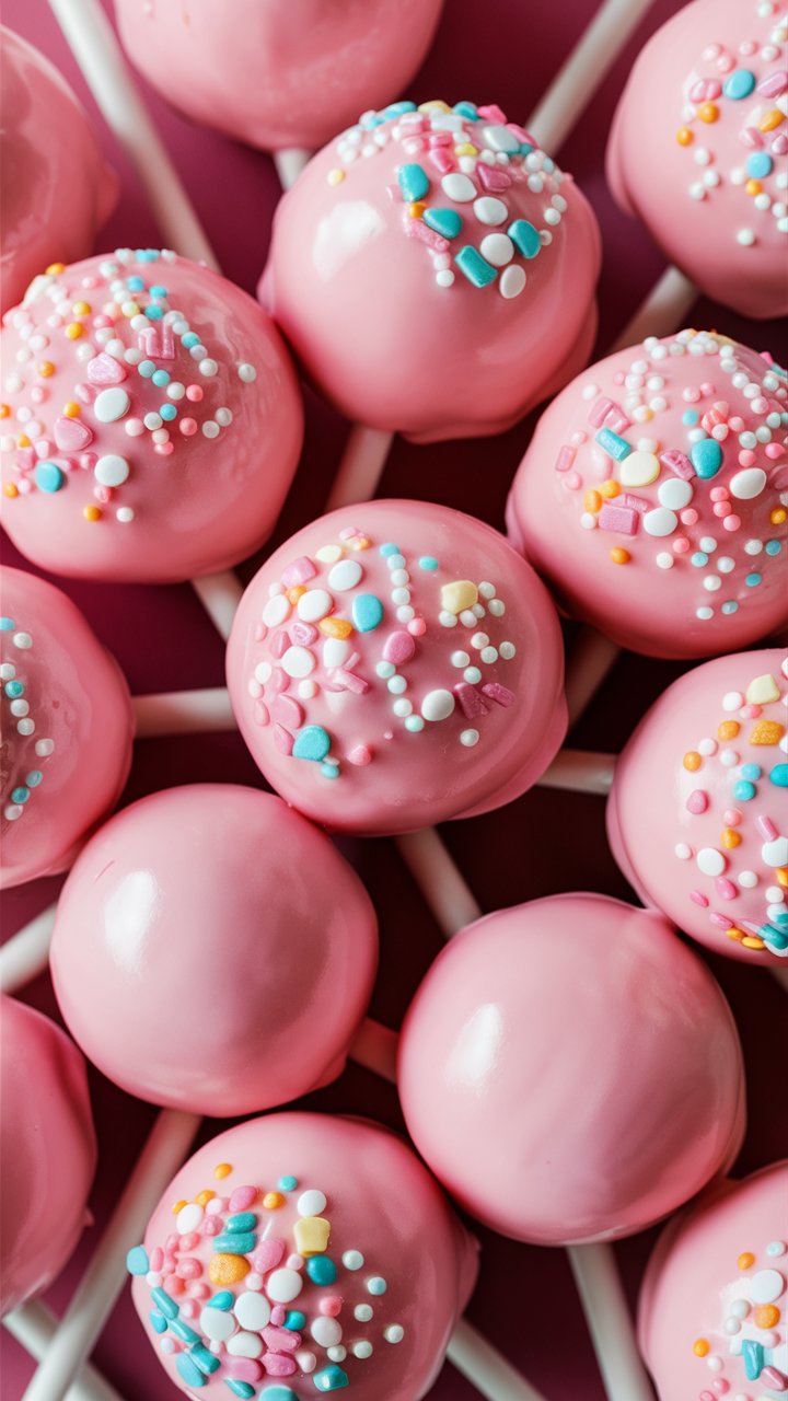 Cake Pops with Pink Frosting and Sprinkles