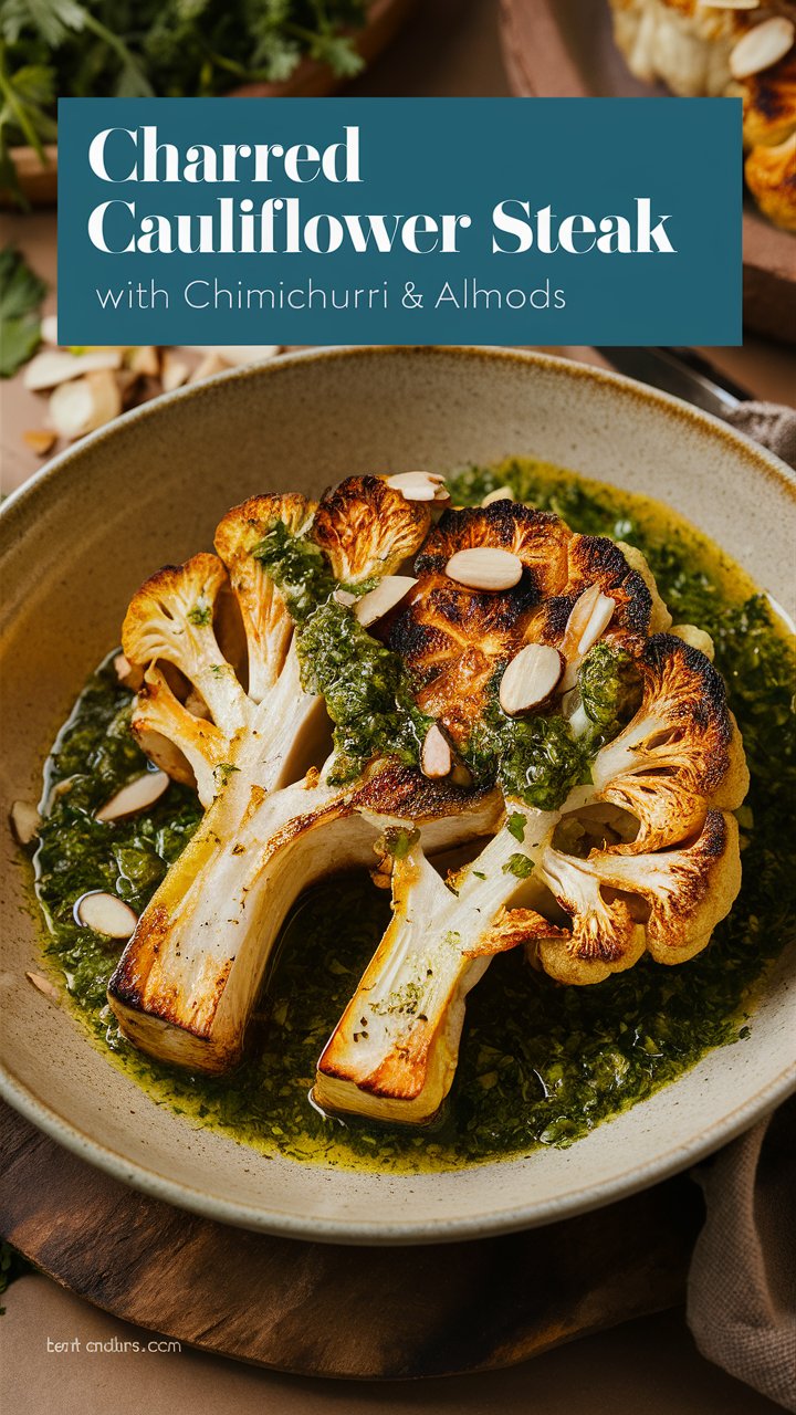 Charred Cauliflower Steak with Chimichurri & Almonds