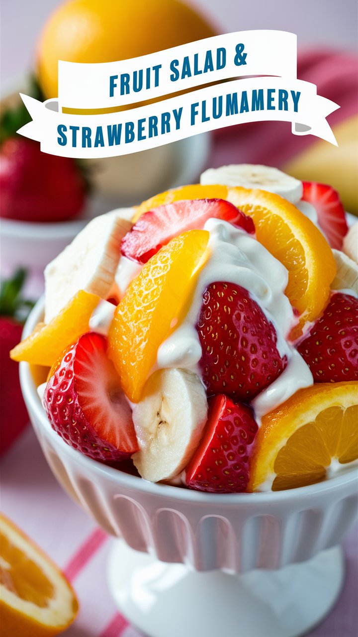 Fruit Salad Aspic & Strawberry Flummery