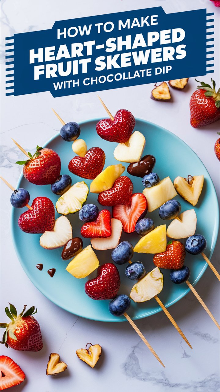 Heart-Shaped Fruit Skewers with Chocolate Dip