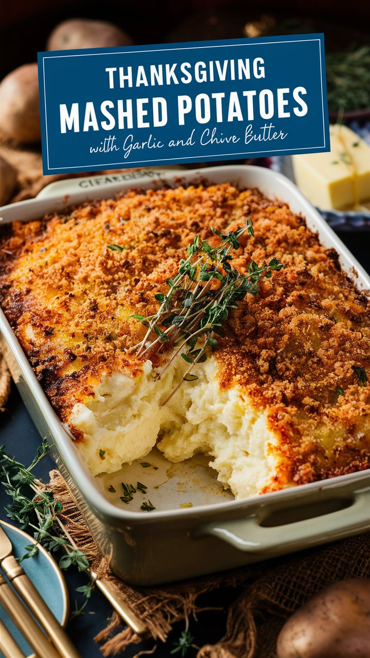 Thanksgiving Mashed Potatoes with Garlic and Chive Butter