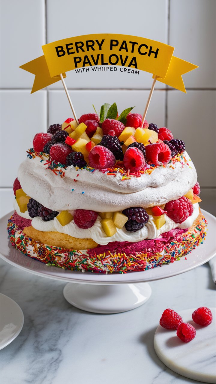 Berry Patch Pavlova with Whipped Cream