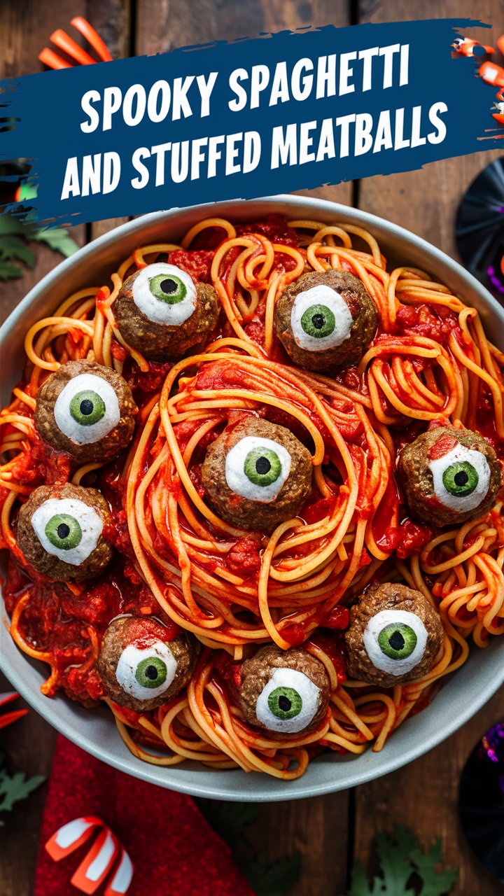 Spooky Spaghetti and Stuffed Meatballs
