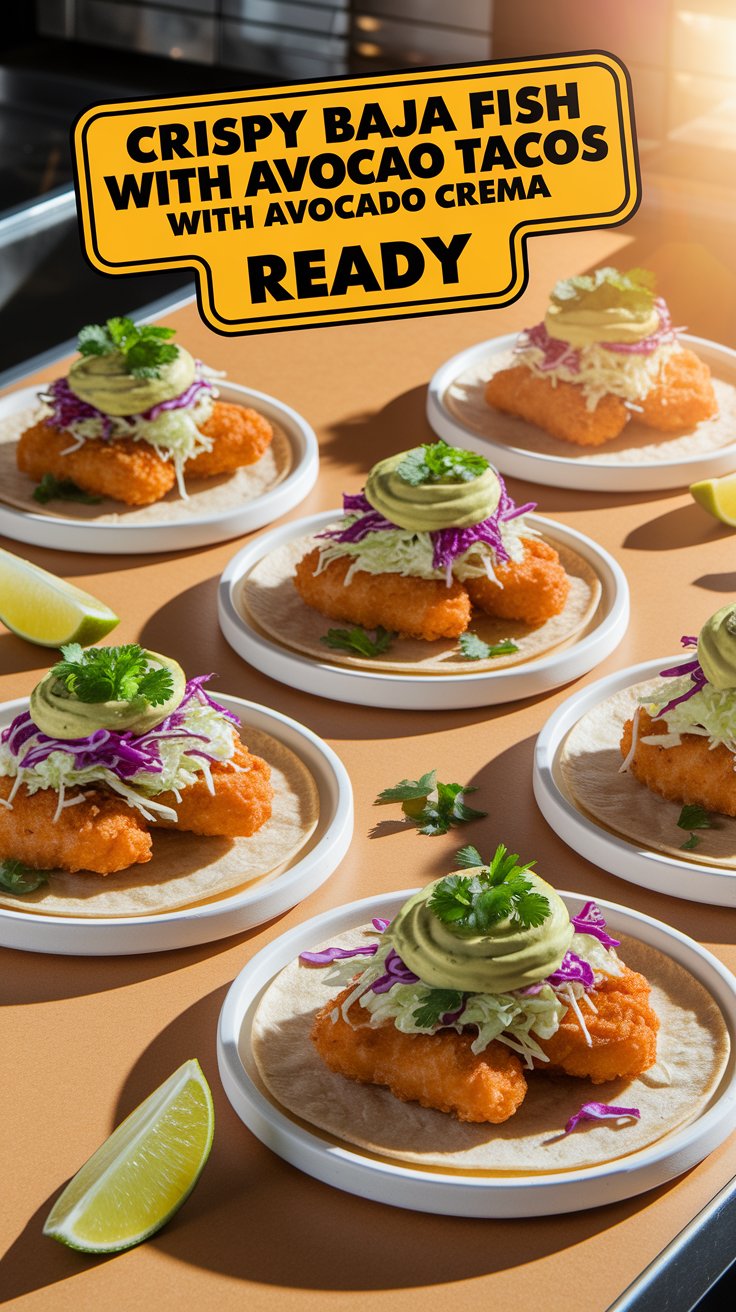 Crispy Baja Fish Tacos with Avocado Crema