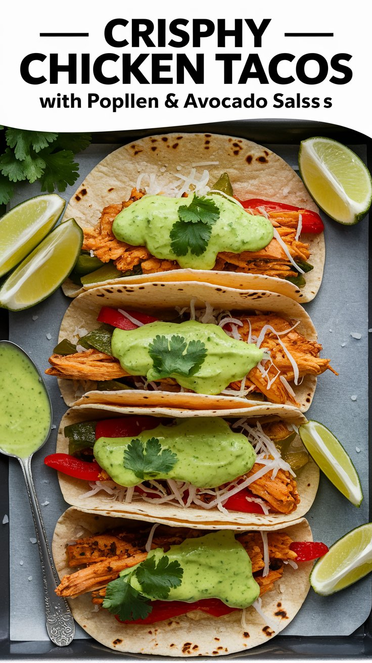 Crunchy Chicken Tacos with Poblano Avocado Salsa
