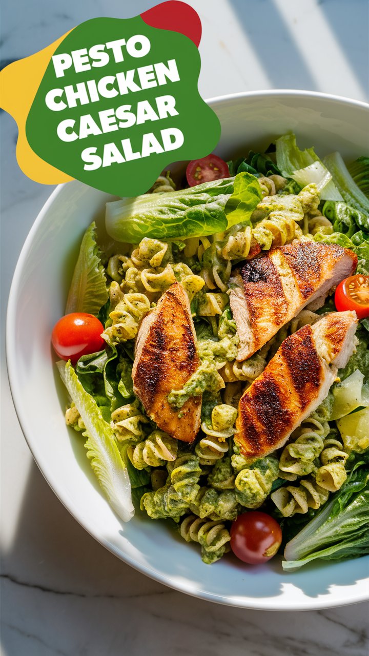 Pesto Chicken Caesar Pasta Salad