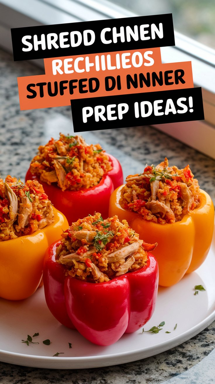 Shredded Chicken Rice Stuffed Orange Peppers Delight!