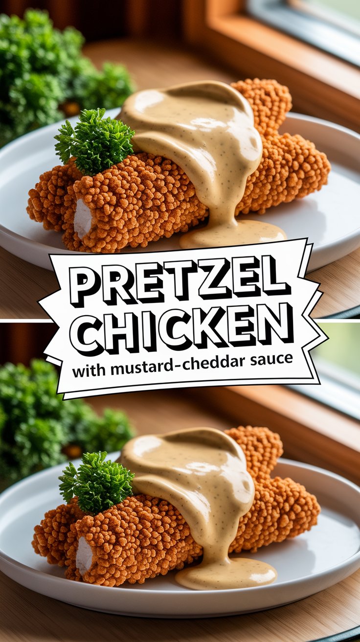 Pretzel Chicken with Mustard-Cheddar Sauce