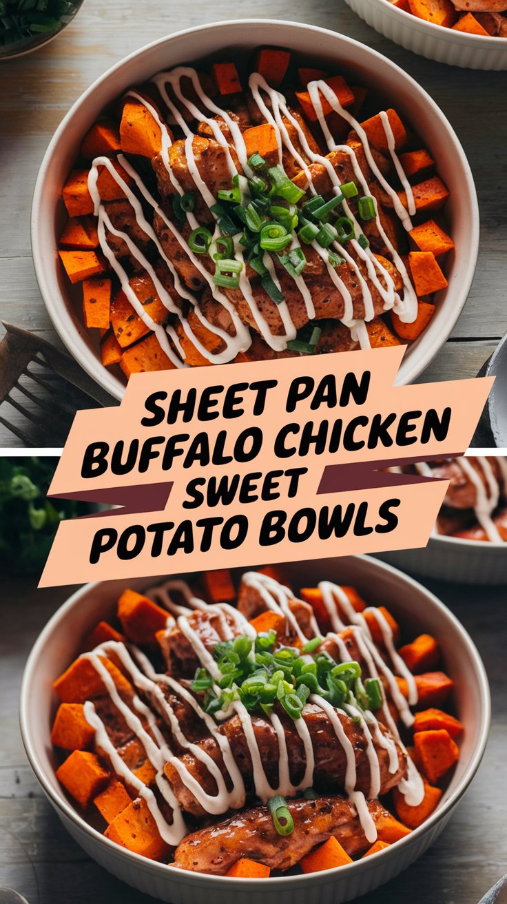 Sheet Pan Buffalo Chicken Sweet Potato Bowls